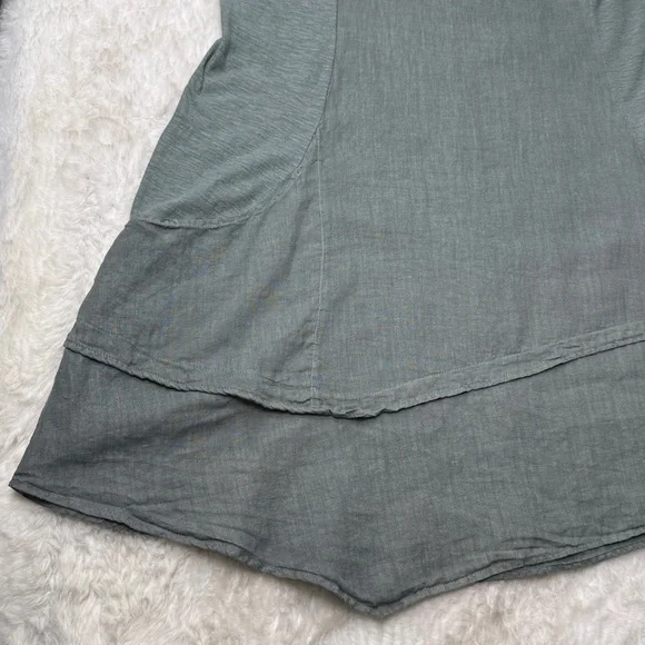 Cut Loose Linen Asym Tunic Dress M Sage Green Sleeveless Pocket Tiered Lagenlook - Picture 12 of 17